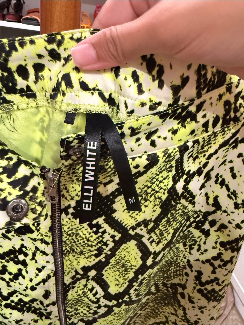 Neon Green Snake-Print Mini Skirt